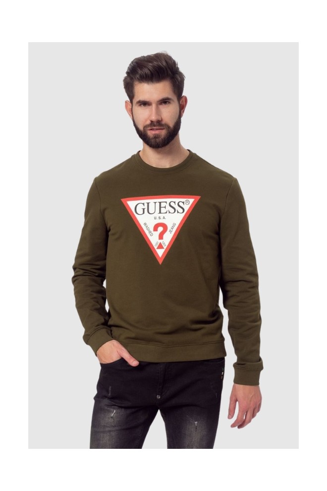 GUESS Green men's sweatshirt with triangle logo