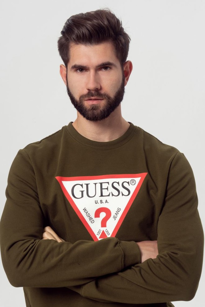 GUESS Green men's sweatshirt with triangle logo