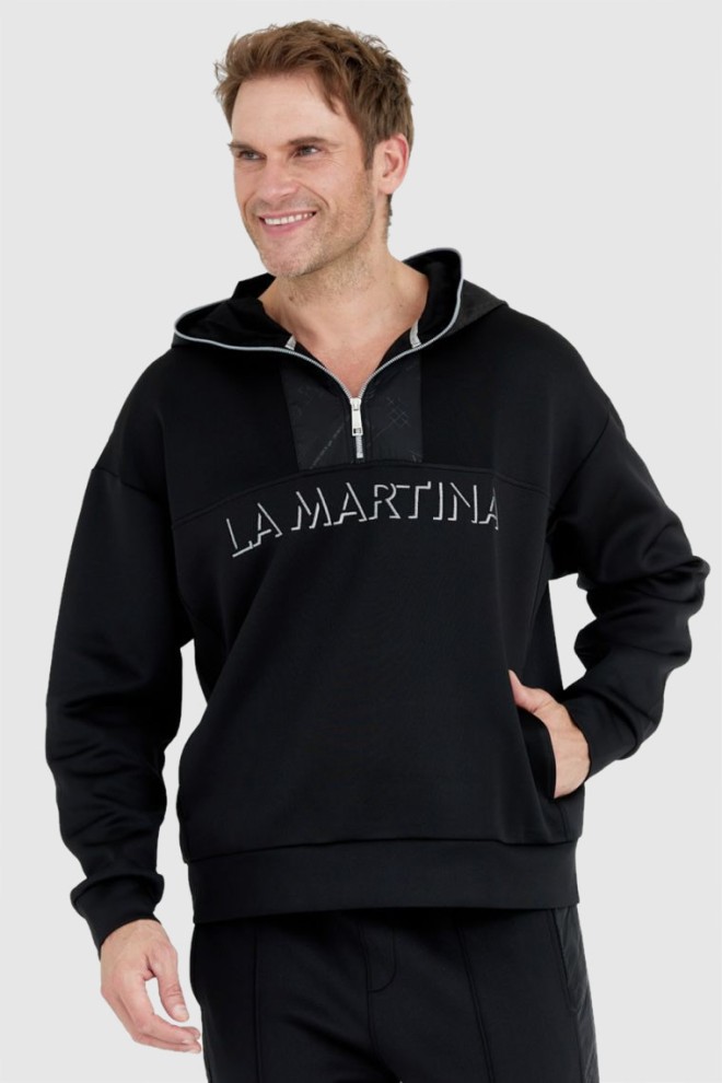 LA MARTINA Black men's sweatshirt with silver logo