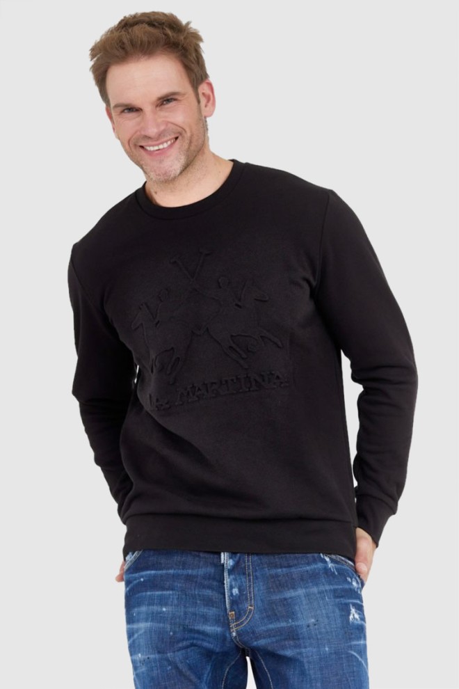 LA MARTINA Black men's sweatshirt with embossed logo