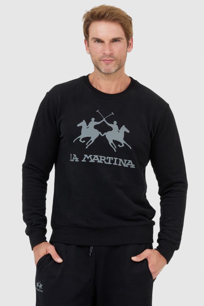 LA MARTINA Black men's sweatshirt with grey logo