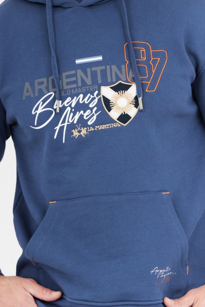 LA MARTINA Hanorac albastru marin pentru bărbați cu petice