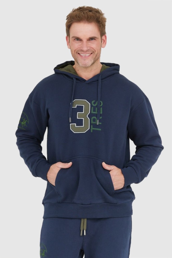 LA MARTINA Men's navy blue hooded sweatshirt with patches