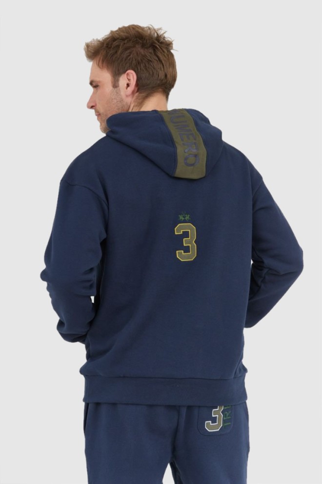 LA MARTINA Men's navy blue hooded sweatshirt with patches