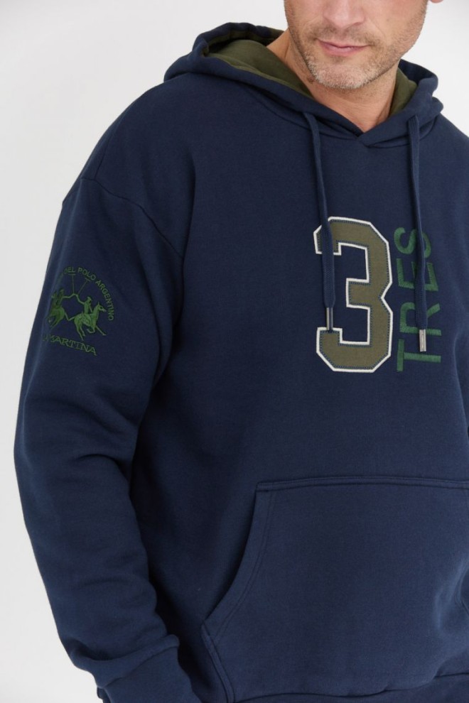 LA MARTINA Hanorac cu glugă albastru marin pentru bărbați, cu petice
