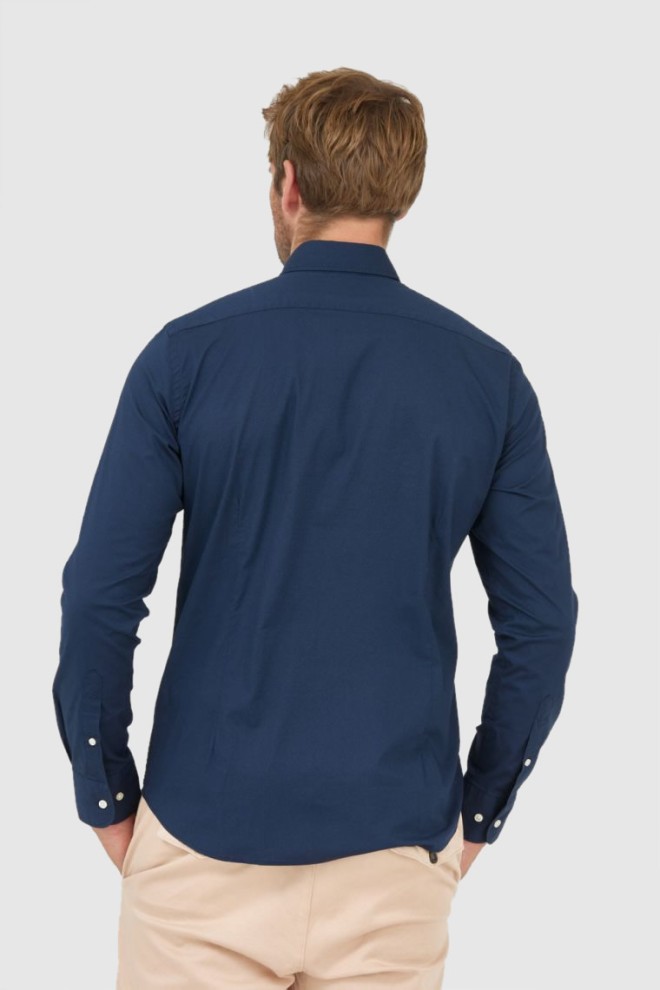 LA MARTINA Navy blue men's poplin stretch shirt