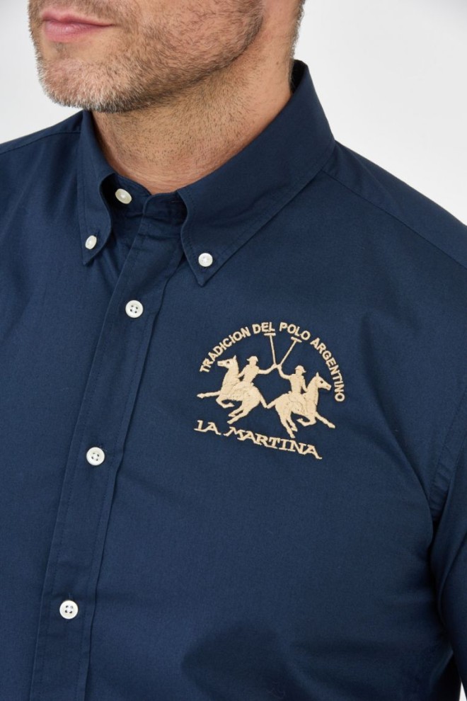 LA MARTINA Cămașă bărbătească din poplin elastic albastru marin