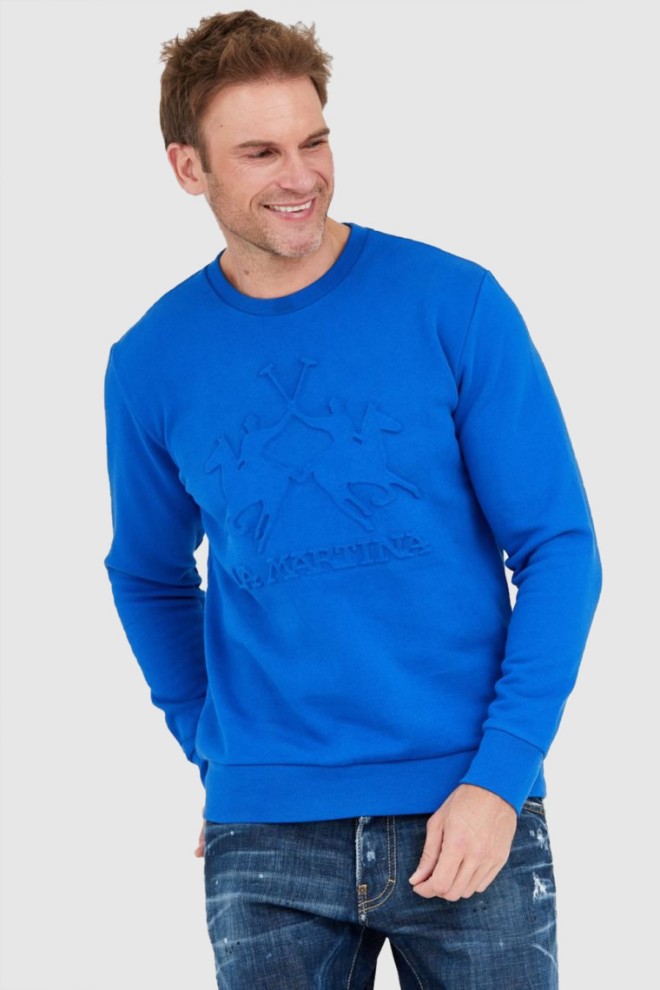 LA MARTINA Blue men's sweatshirt with embossed logo