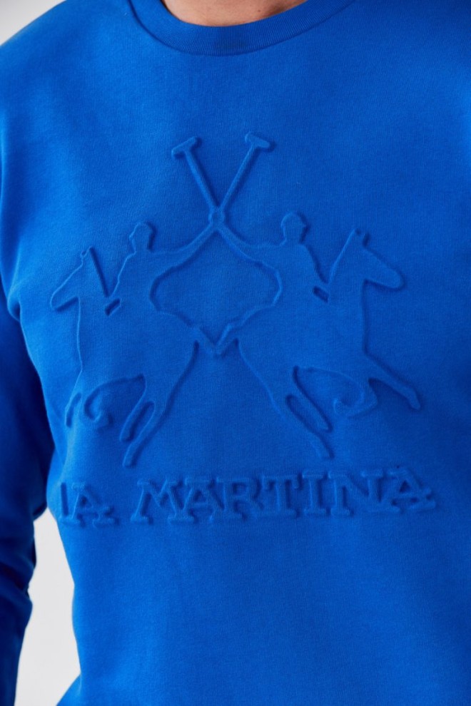 LA MARTINA Blue men's sweatshirt with embossed logo