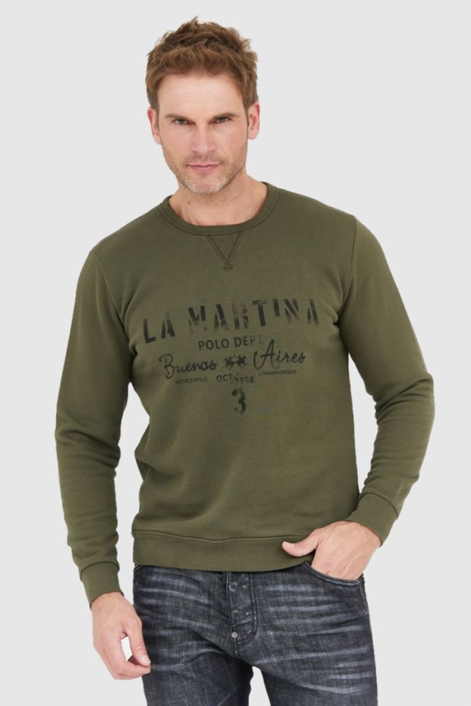 LA MARTINA Green men's sweatshirt with vintage logo