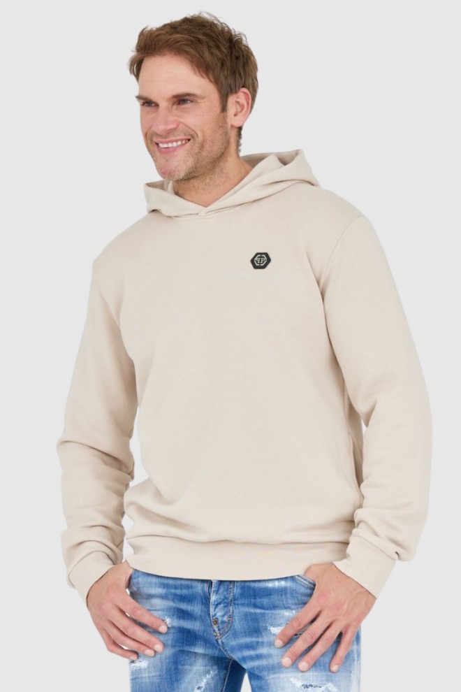 PHILIPP PLEIN Beige hexagon hooded sweatshirt