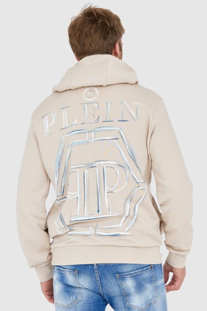 PHILIPP PLEIN Beige hexagon hooded sweatshirt