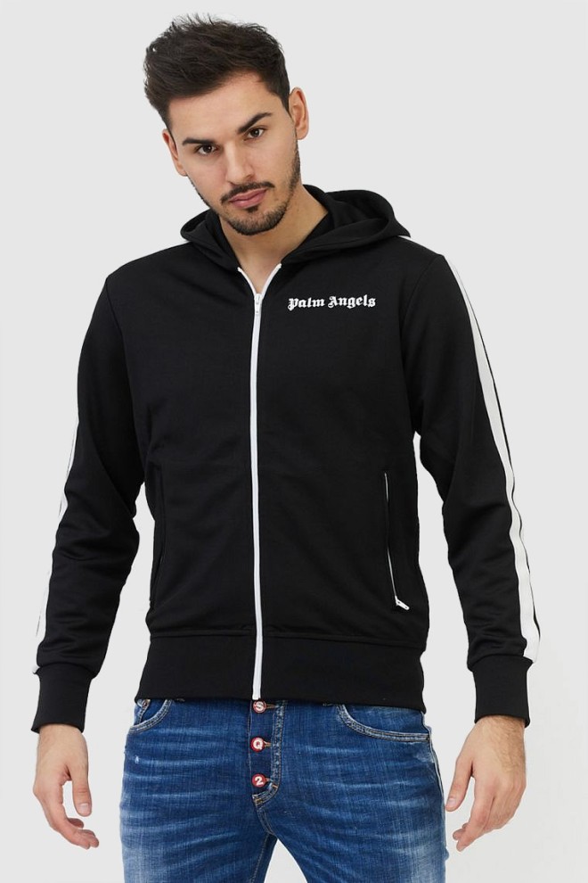 PALM ANGELS Black men's sweatshirt with piping and hoodie