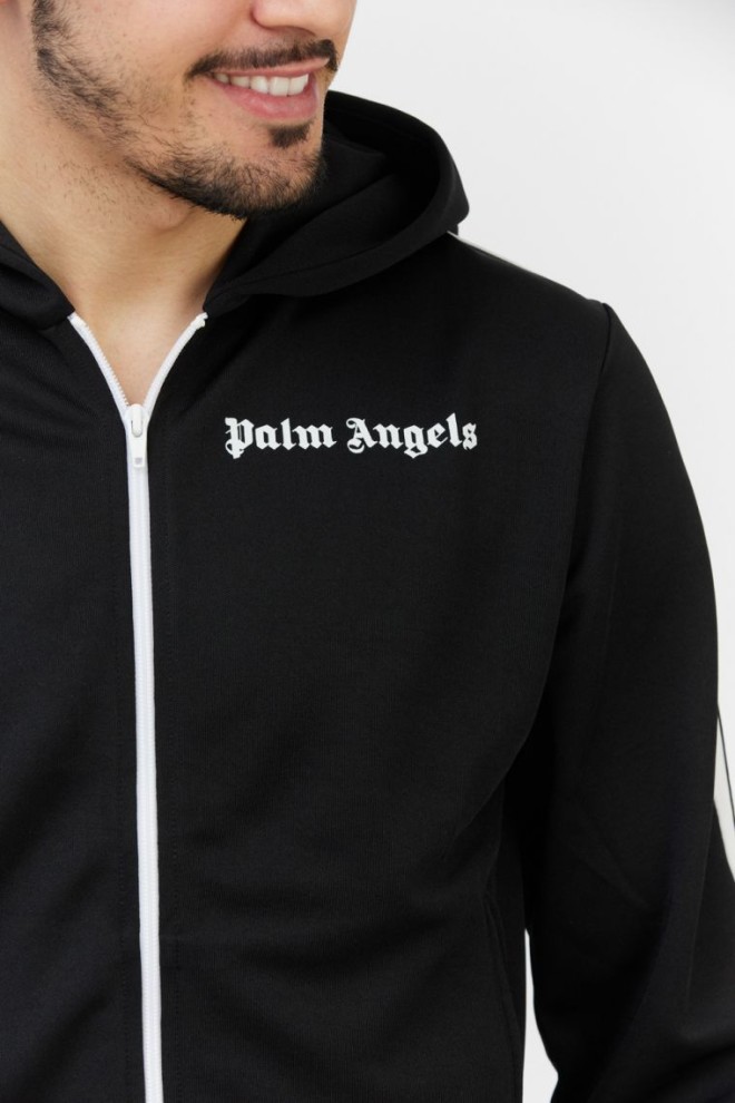 PALM ANGELS Black men's sweatshirt with piping and hoodie