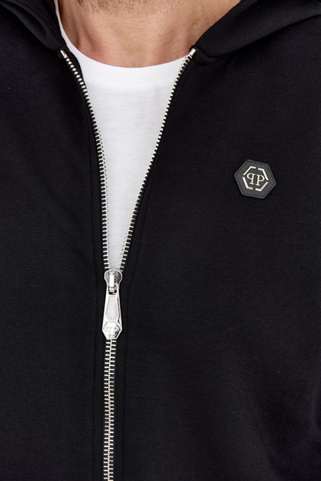 PHILIPP PLEIN Hanorac hexagonal negru cu fermoar pentru bărbați