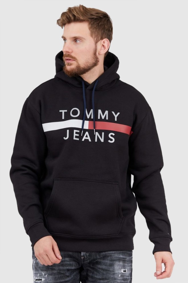 TOMMY JEANS Black men's sweatshirt with reflective logo