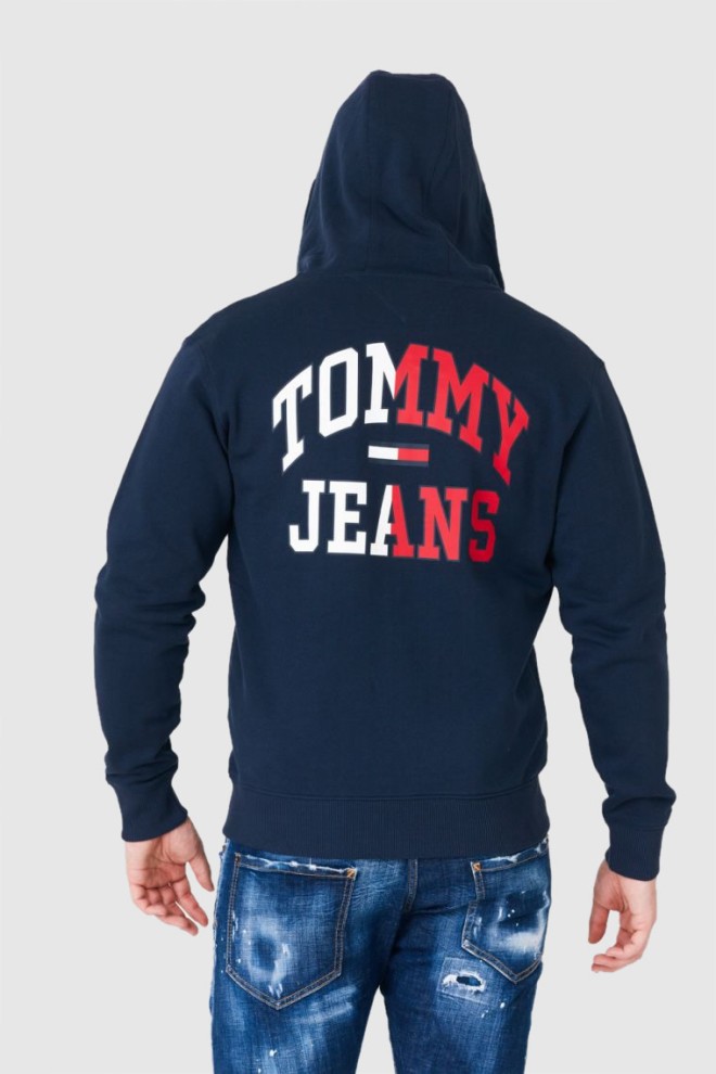 TOMMY JEANS Hanorac albastru marin cu fermoar și logo mare pentru bărbați
