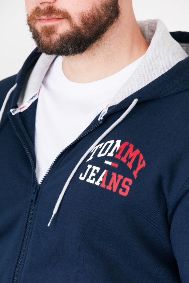 TOMMY JEANS Men's navy blue zip-up sweatshirt with large logo