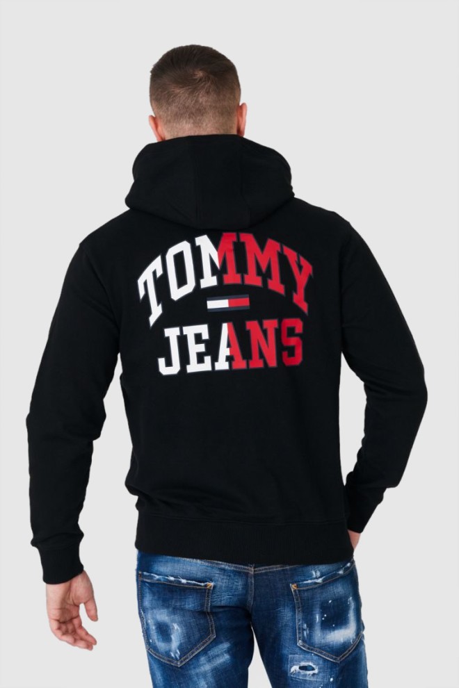 TOMMY JEANS Hanorac negru pentru bărbați cu fermoar și logo mare