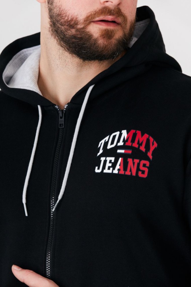 TOMMY JEANS Hanorac negru pentru bărbați cu fermoar și logo mare
