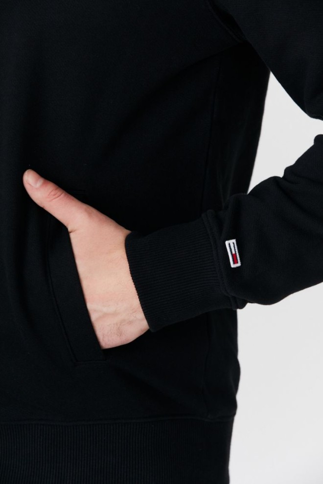 TOMMY JEANS Hanorac negru pentru bărbați cu fermoar și logo mare