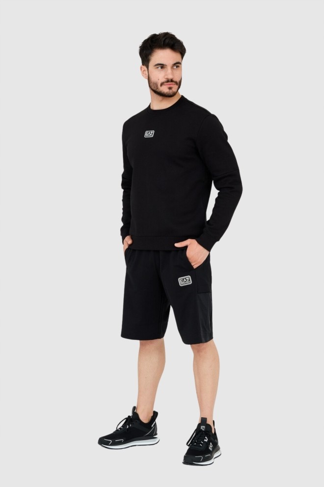 EA7 Black men's sweatshirt with logo patch