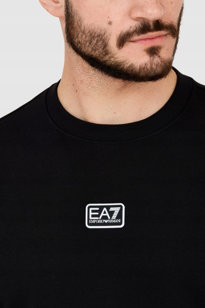 EA7 Black men's sweatshirt with logo patch