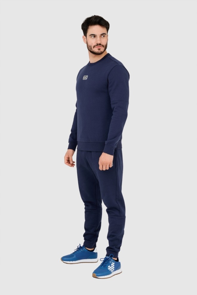 EA7 Hanorac albastru marin pentru bărbați cu logo peticit
