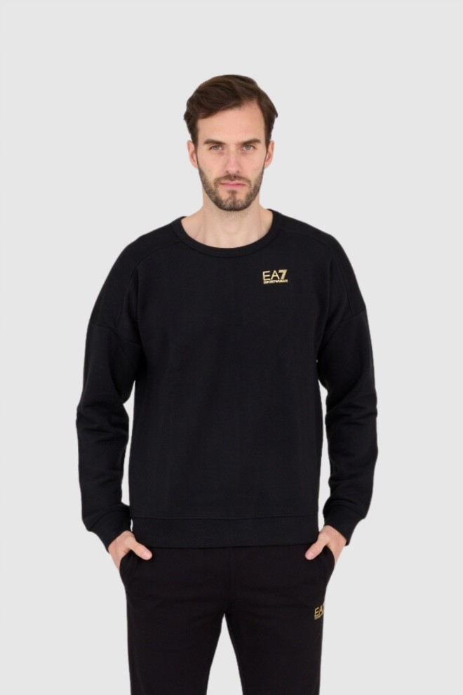 EA7 Black men's sweatshirt with gold logo