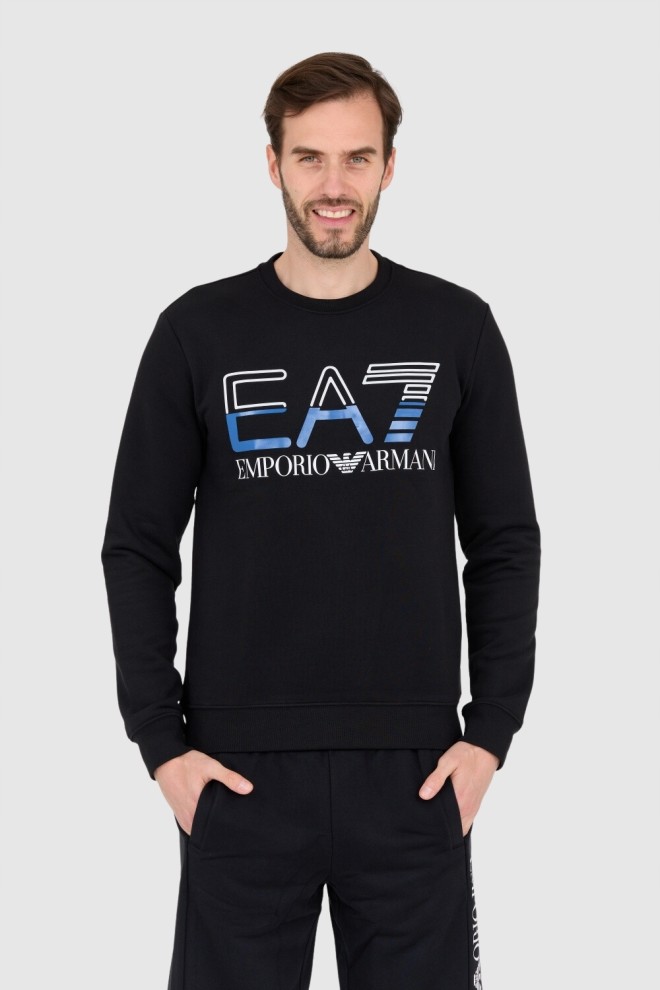 EA7 Black men's sweatshirt with blue logo