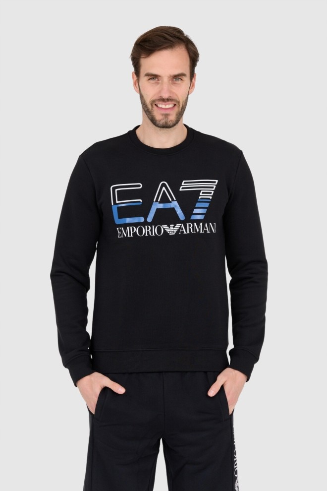 EA7 Hanorac negru pentru bărbați cu logo albastru