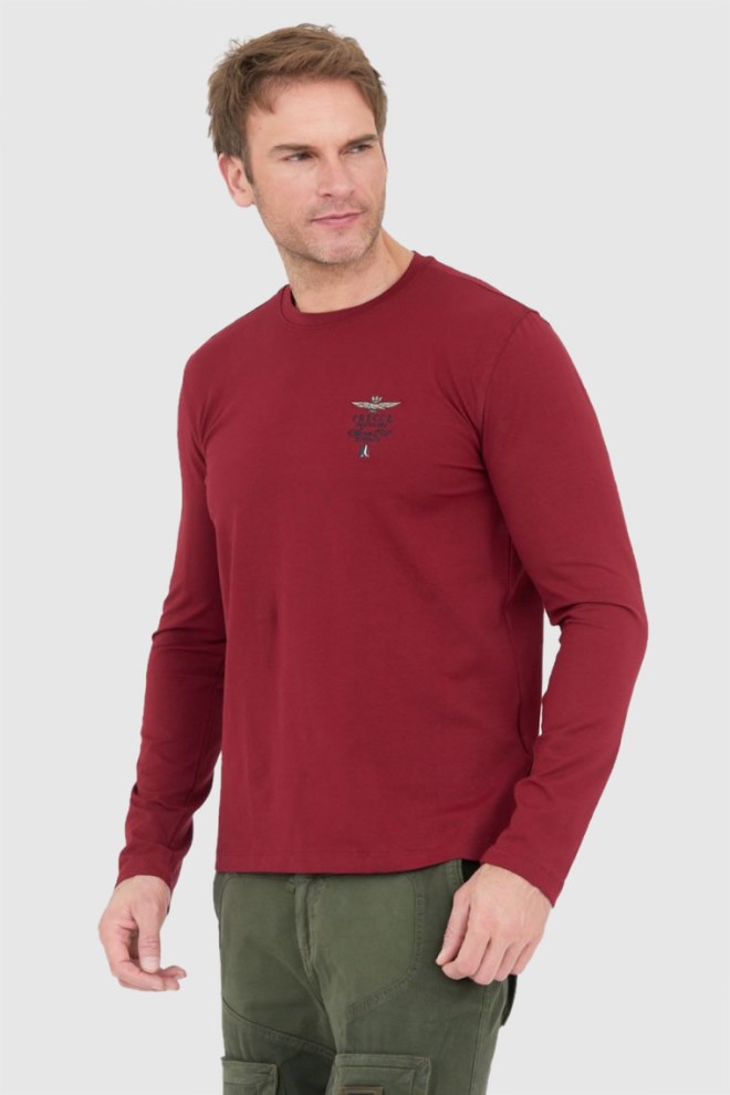 AERONAUTICA MILITARE Bordowy longsleeve męski ze stretchem