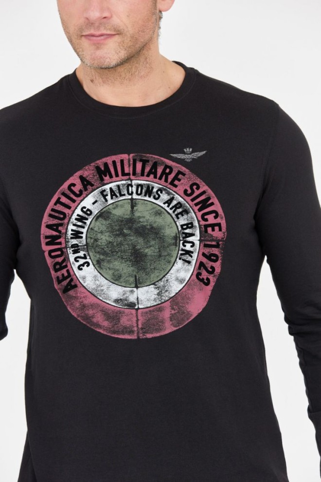 AERONAUTICA MILITARE Black men's longsleeve with round logo