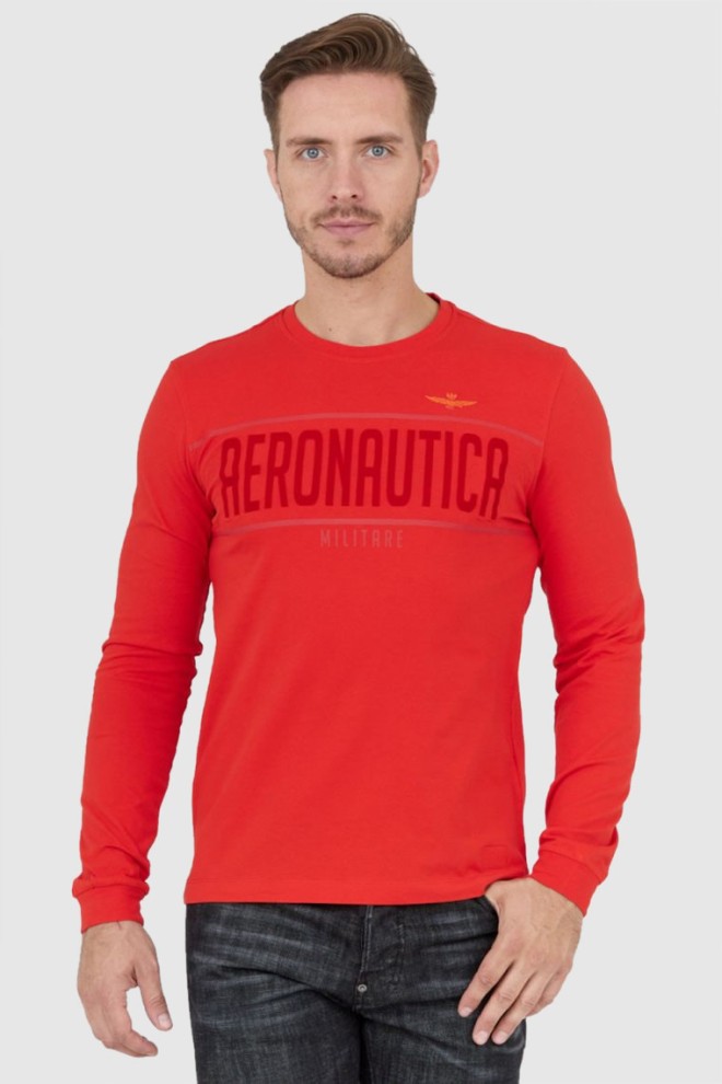 AERONAUTICA MILITARE Men's red longsleeve with velvet logo