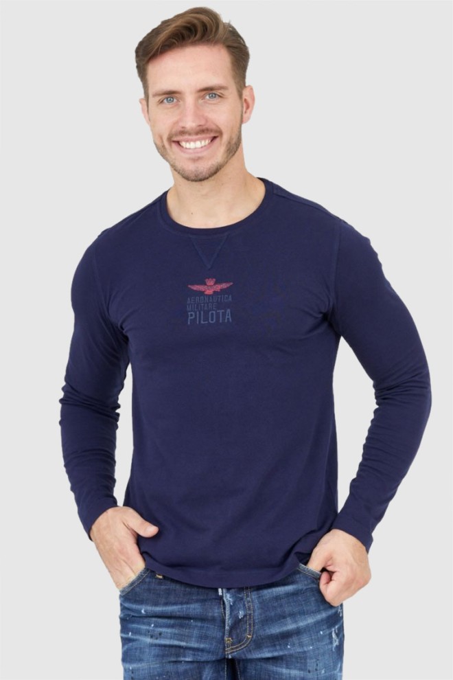 AERONAUTICA MILITARE Men's navy blue longsleeve with embroidered logo