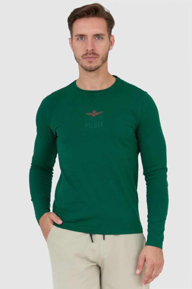 AERONAUTICA MILITARE Green men's longsleeve with embroidered logo