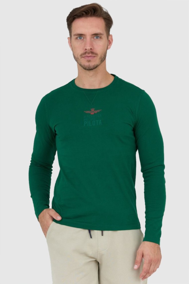 AERONAUTICA MILITARE Zielony longsleeve męski z wyszywanym logo