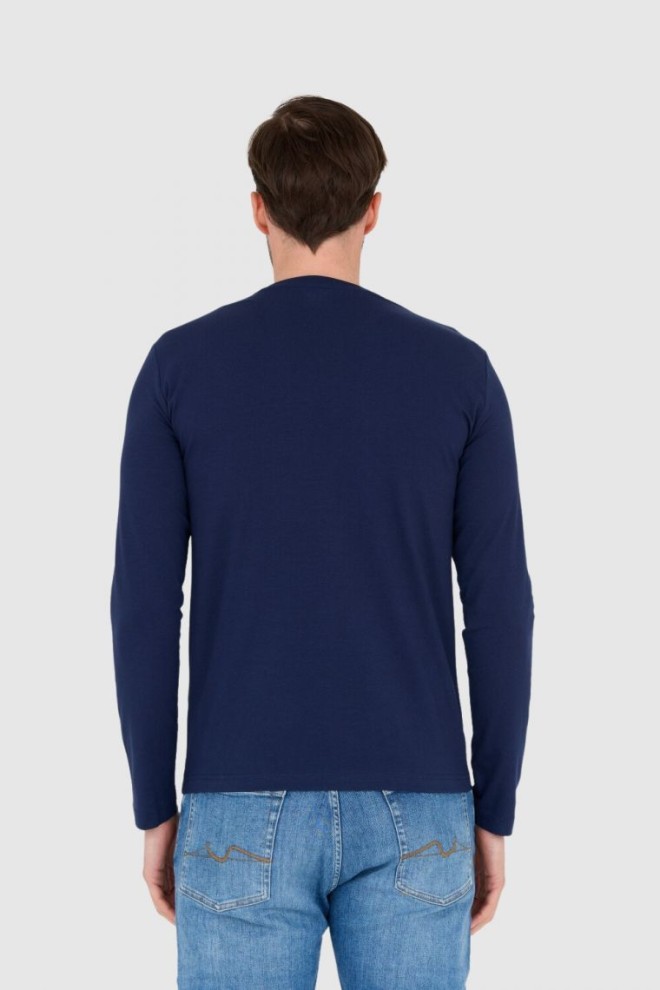 EA7 Manșon lung din bumbac albastru marin pentru bărbați