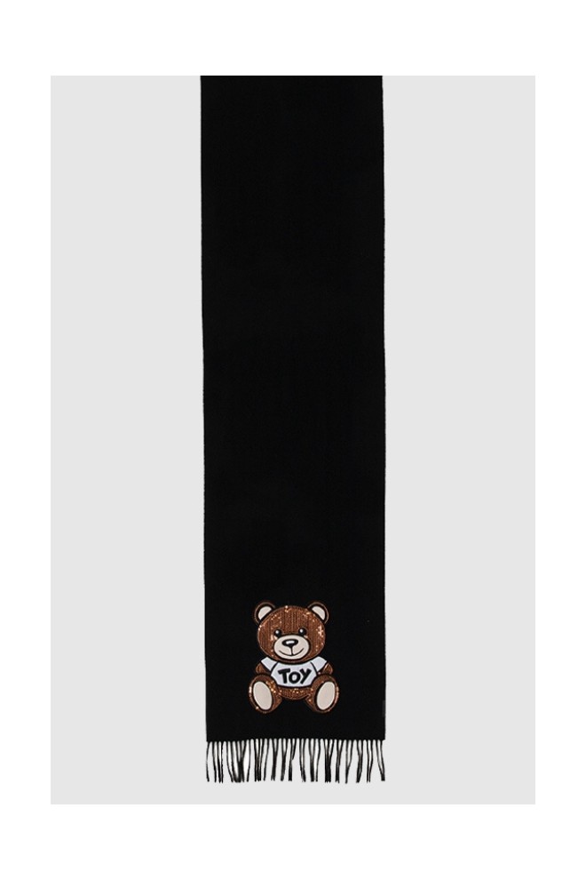 MOSCHINO Black women's scarf with sequin teddy bear