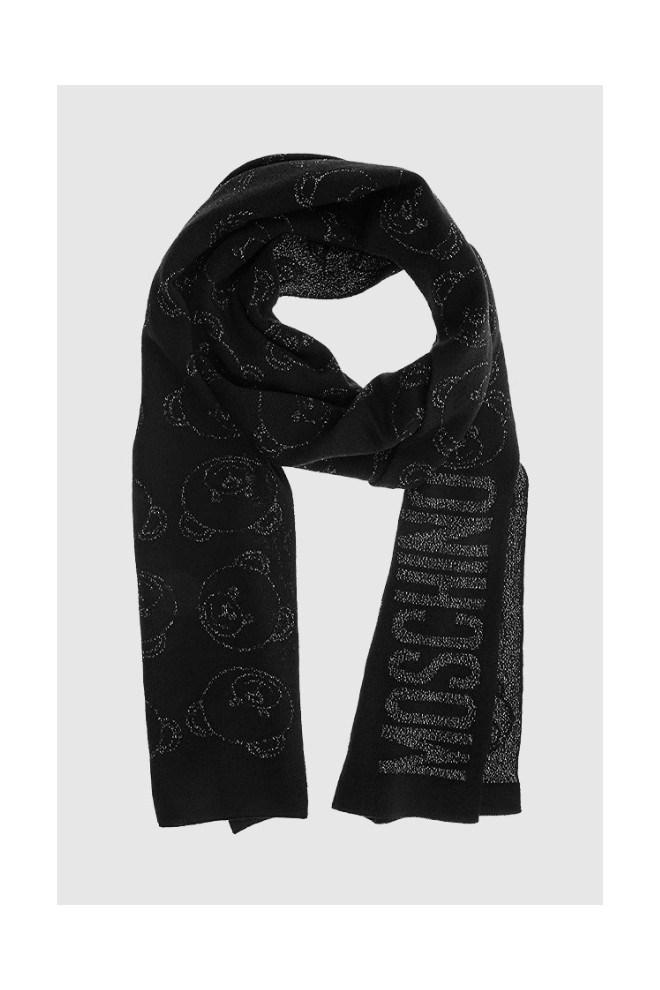 MOSCHINO Two-sided black women's scarf with silver teddy bears