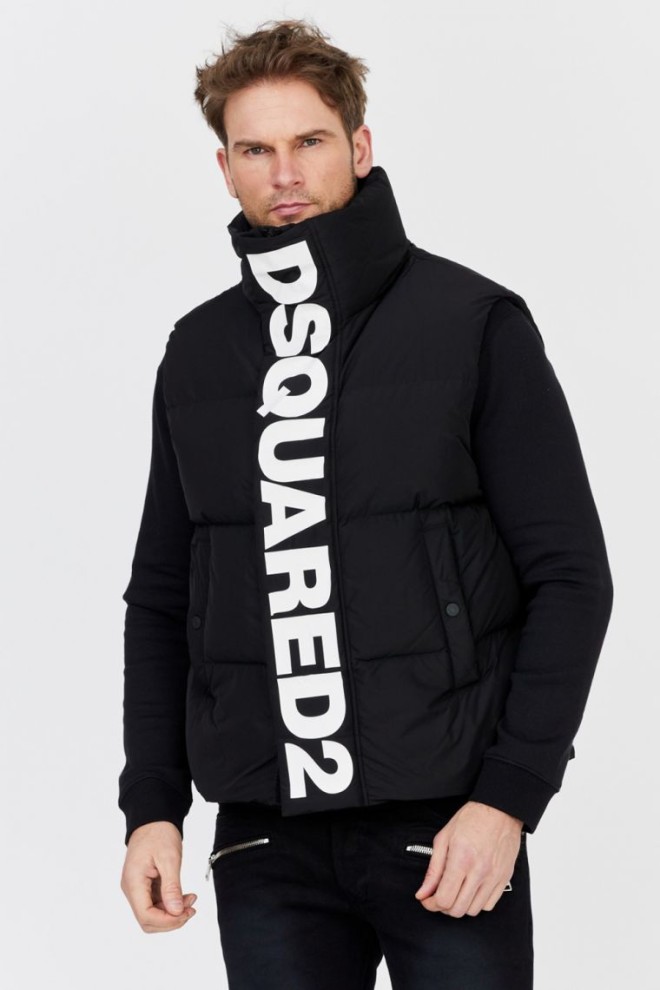 DSQUARED2 Black down sleeveless jacket with large logo