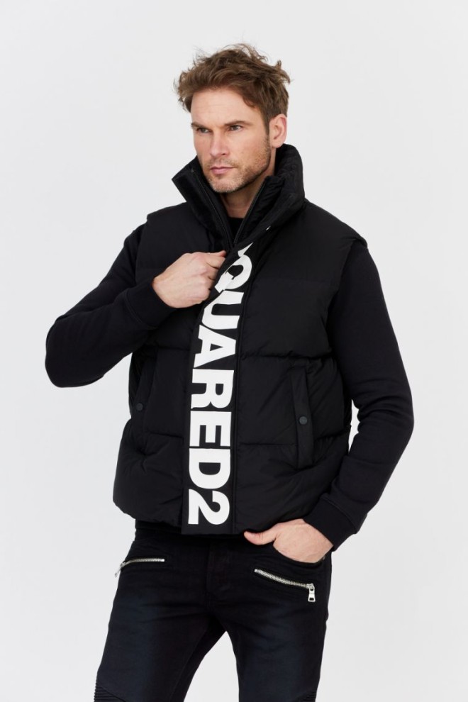 DSQUARED2 Black down sleeveless jacket with large logo