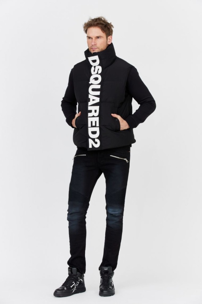 DSQUARED2 Jachetă neagră fără mâneci pentru bărbați cu logo mare