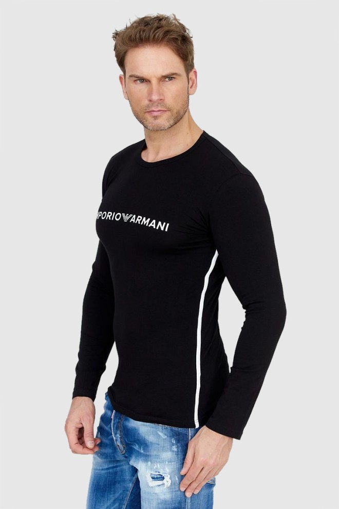 EMPORIO ARMANI Czarny longsleeve męski z lampasami