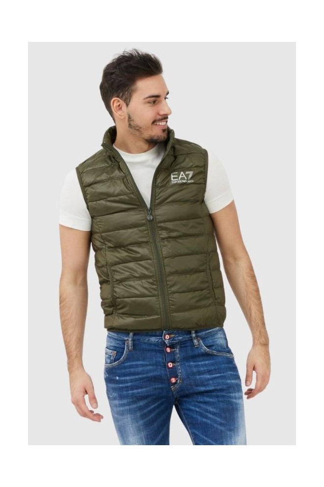 EA7 Green men's sleeveless jacket with silver logo