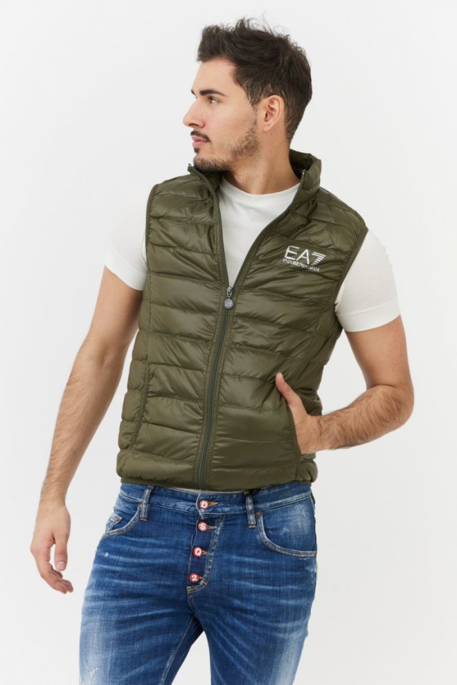 EA7 Green men's sleeveless jacket with silver logo