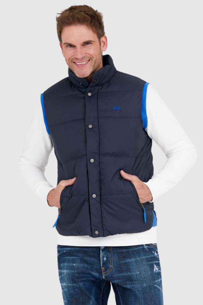 LA MARTINA Men's navy blue down sleeveless jacket