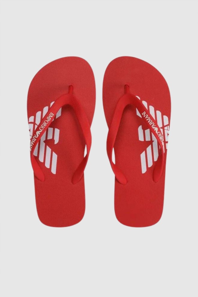 EMPORIO ARMANI Flip flop roșu cu logo alb