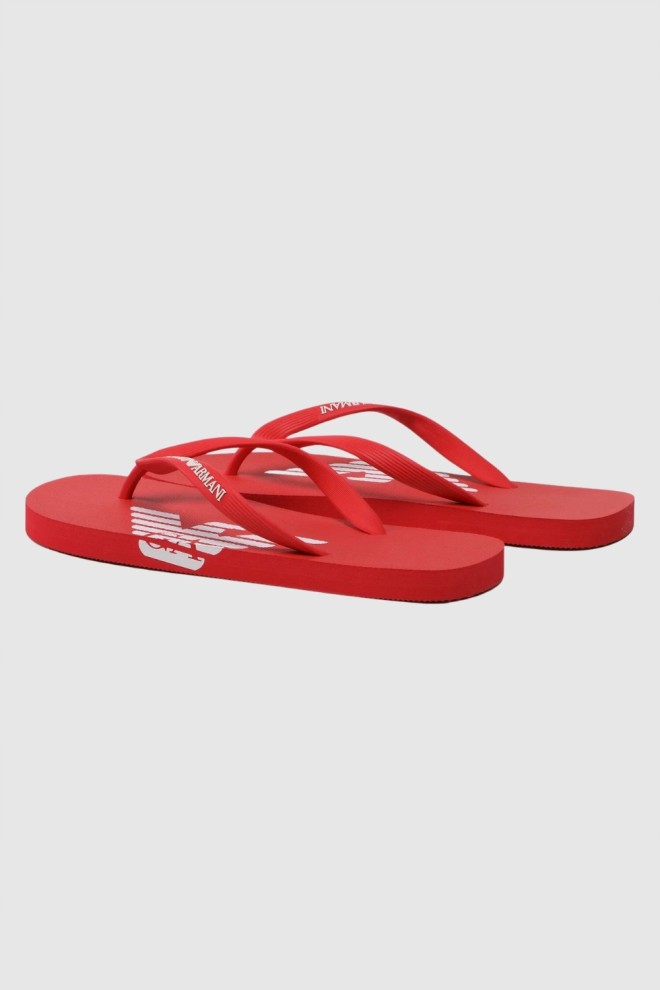 EMPORIO ARMANI Flip flop roșu cu logo alb