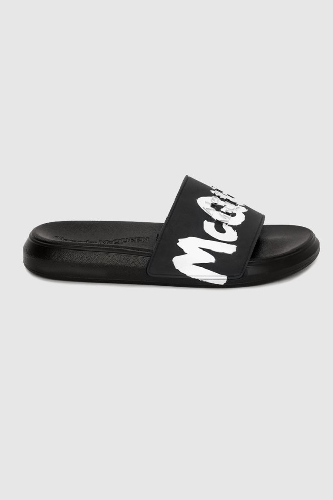 ALEXANDER MCQUEEN Black flip-flops with white logo